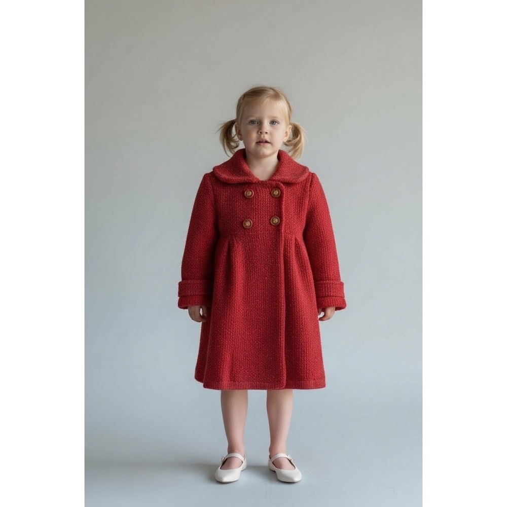 Heirlooms Red Knit Sweater Coat Gold Sparkle Buttons Girl‎ Size 4